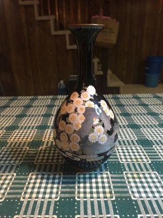 Japanese Antique Cloisonne Vase,  Sliver Wire Meiji Period 7 1/4 Inch