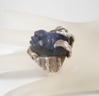 Taxco Mexico 3 Signed Rja 925 Sterling Silver Lapis Myan God Face Ring Size 10