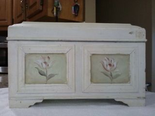 Lg Hand Painted Wood Box/chest/trunk Aged Floral Storage/decorative Shabby Chic