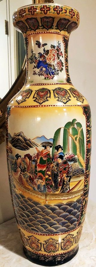 Antique / Vtg - Signed Royal Satsuma Porcelain - Japan - Hand Painted Vase - 24”