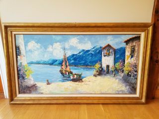 Vintage Impressionist " Harbor " Camprio Oil On Canvas Painting.  Stunning.