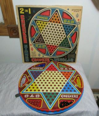 Vintage Ohio Art Chinese Checkers Game Marbles And Box Great Shape