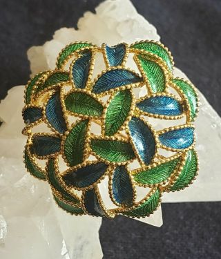 Vintage 18kt Yellow Gold Brooch/pin With Green And Blue Enamel