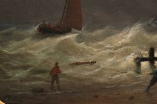 Small 19thC Signed Antique Maritime Seascape Rough Seas Oil Painting NR 5
