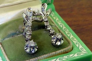 Vintage palladium ART DECO ANTIQUE DIAMOND DANGLING DROP earrings C4 3