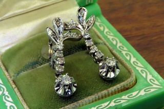 Vintage palladium ART DECO ANTIQUE DIAMOND DANGLING DROP earrings C4 4