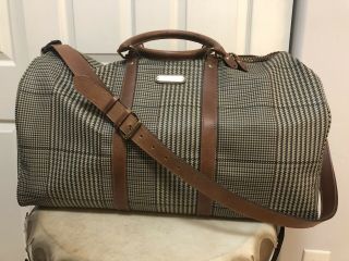 Vtg Polo Ralph Lauren Houndstooth Coated Canvas Leather Travel Duffle Bag Rare