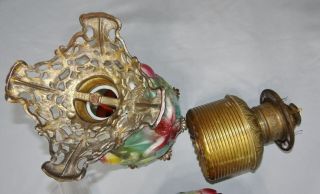 Antique GWTW Kerosene Oil Parlor Banquet Table Lamp Peach & Iris Royal Font RARE 6