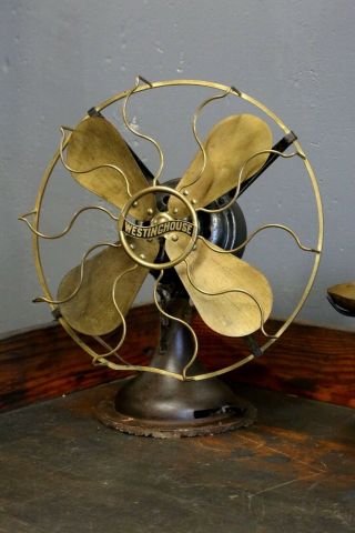 Vintage Westinghouse Brass Blade Fan 12 " Electric Antique Brass Cage Industrial