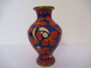 Chinese Cloisonne Vase In Great Colour With Flower Pattern And Gold Gilt Trim