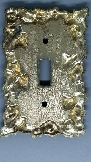 Vintage AMERICAN TACK & HDWE CO Brass Light Switch Cover 1967 Ornate Foilage 75T 2