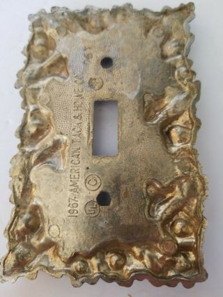 Vintage AMERICAN TACK & HDWE CO Brass Light Switch Cover 1967 Ornate Foilage 75T 2