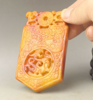 Old Chinese Natural Yellow Jade Hand - Carved Dragon Pendant