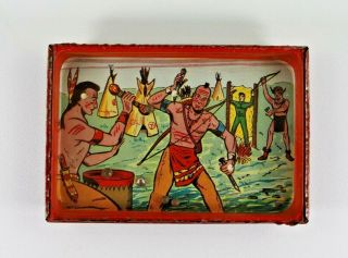 Vintage American Metal Toy Company Indian Dexterity Puzzle With Glass Front