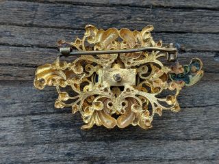 Ornate Gold Filigree Victorian Dog Micro Mosaic Brooch Pin,  Italy,  Grand Tour 6