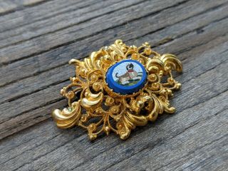 Ornate Gold Filigree Victorian Dog Micro Mosaic Brooch Pin,  Italy,  Grand Tour 9
