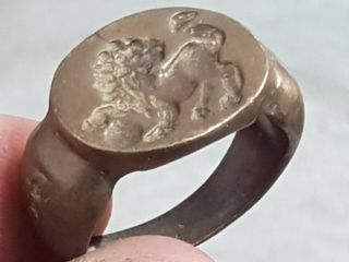 FANTASTIC EXTREMELY RARE ANCIENT GREEK BRONZE SEAL RING/LION 14,  4 GR.  21 MM 3