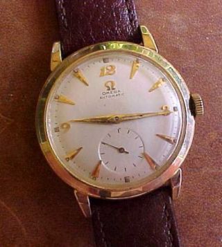 1954 Omega Solid 14k Gold F6524 Cal344 Bumper Automatic Presentation Wrist Watch