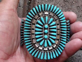 Huge.  Vintage Zuni Turquoise Petit Point Cluster Cuff Sterling Bracelet
