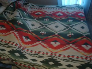 Vintage Beacon Blanket Red Green Orange Southwest Native American 100 Cotton