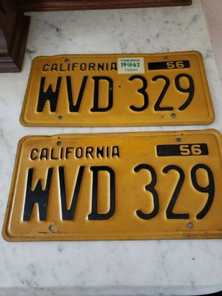 Vintage 1956 California License Plate Pair Dmv Cleared