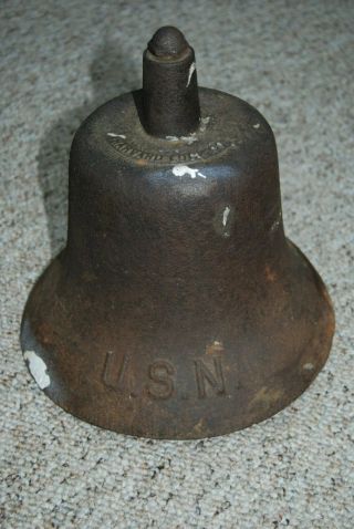 Antique 1940s Wwii U.  S.  Navy Ship Cast Iron Bell W/clacker - Harvard Lock