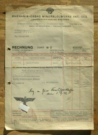 Rare Wwii German Army War Effort Document Order " Shell " Gas Oil Can Advertising