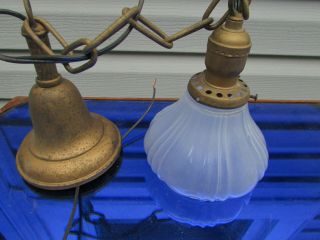 Antique Brass Hanging Pendant Light With Clambroth Glass Shade