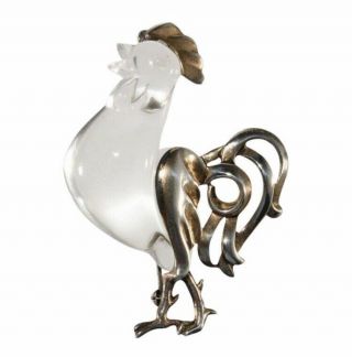 1940’s Jelly Belly Rooster Brooch Sterling And Lucite
