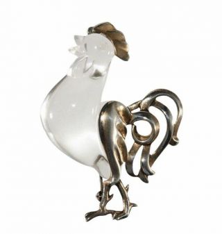 1940’s Jelly Belly Rooster Brooch Sterling and Lucite 2