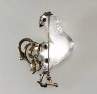 1940’s Jelly Belly Rooster Brooch Sterling and Lucite 3