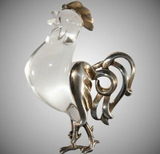 1940’s Jelly Belly Rooster Brooch Sterling and Lucite 4