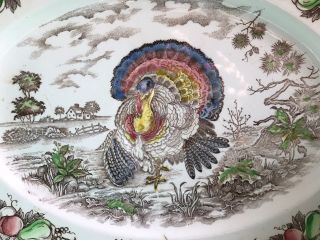 Vintage Antique LARGE Ironstone Transferware NSP HAND DECORATED Turkey Platter 3