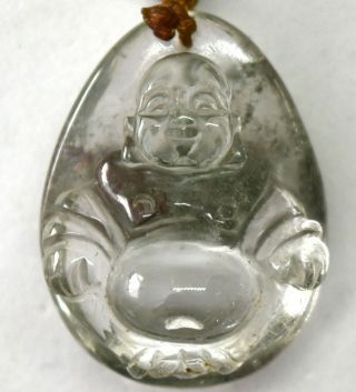Vintage Chinese Natural Hand Carved Quartz Buddha And Jade Beads Pendant