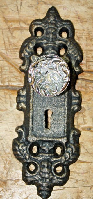 2 Cast Iron Victorian Style Barn Handle Drawer Pull Coat Hook Rack Back Plate