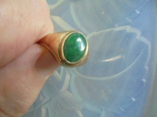 Mid Century Natural " A " Class Imperial Colour Jade Solid Gold Ring Man / Woman