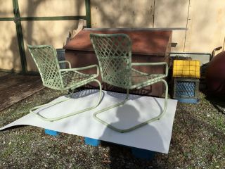 Vintage Brown Jordan Tamiami Spring Base Chairs Sage Green Cantilever 10