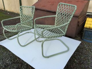 Vintage Brown Jordan Tamiami Spring Base Chairs Sage Green Cantilever