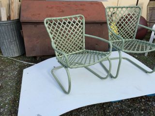 Vintage Brown Jordan Tamiami Spring Base Chairs Sage Green Cantilever 2