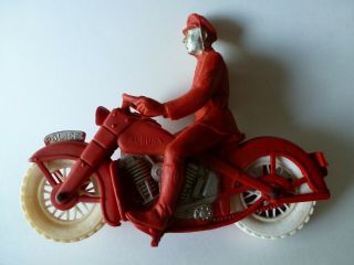 Vintage 50 - 60s Police Motorcycle Auburn - Plastic Toy Red White