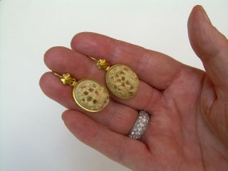 Antique Victorian 18ct Gold Carved Drop Hook Earrings.