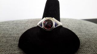 Vintage Mens Garnet And Sapphire Ring Size 10.  50 18k White Gold