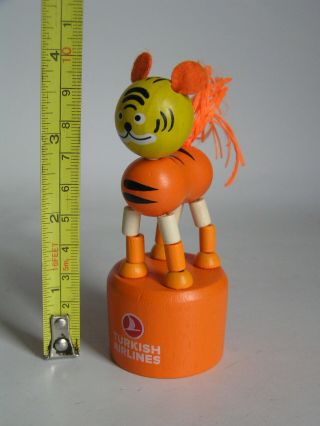 Turkish Airlines Wooden Tiger Cat Push Button Puppet Movable Jointed Push - Up Toy