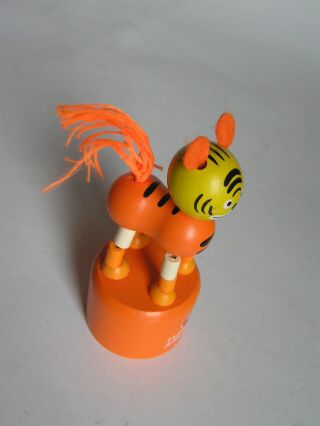 TURKISH AIRLINES WOODEN TIGER CAT PUSH BUTTON PUPPET MOVABLE JOINTED PUSH - UP TOY 6