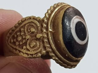 Extremely Rare Ancient Phoenician Ring.  Rare Coloured Glass Stone.  9,  4 Gr.  19 Mm