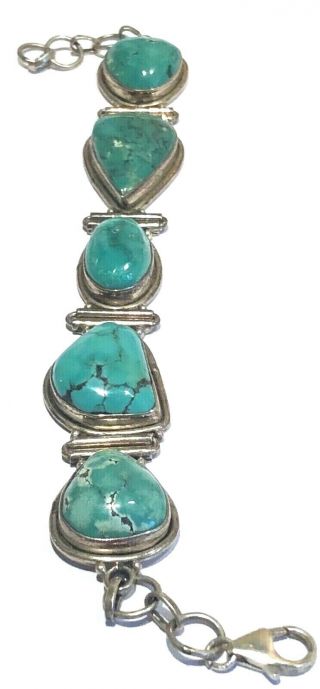Vintage Studio Artisan Sterling Silver Turquoise Link Native Southwest Bracelet