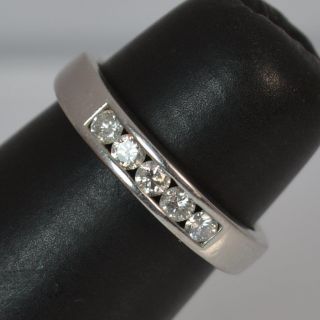 Solid 18ct White Gold And 0.  25ct Diamond Half Eternity Stack Band Ring