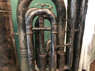 Vtg Antique Large Silver 3 Valve Tuba Bryant & Newell Rex Detroit Mi. 5