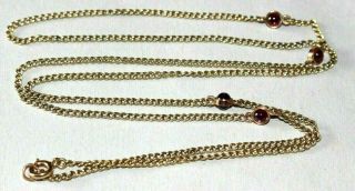 Antique Edwardian 9ct Gold Chain Necklace With Rubies Or Garnets.