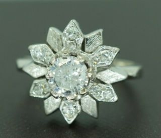 Vintage 14kt White Gold 1.  00ct Diamond Wedding Ring Size 5.  25 Antique Flower Des